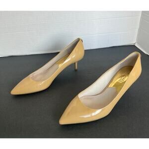 Michael Kors Dorothy Patent Leather Tan Pointy Toe Slip On Flex Soles Pumps 8M
